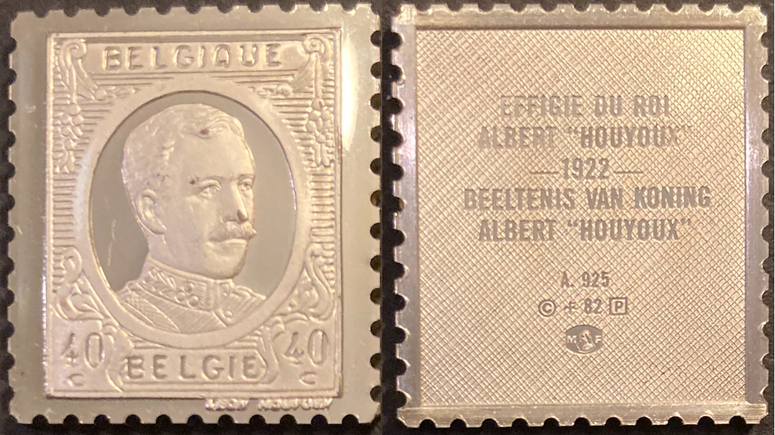 The Houyoux stamps: three illustrations from the philatelic series and a Houyoux postcard.