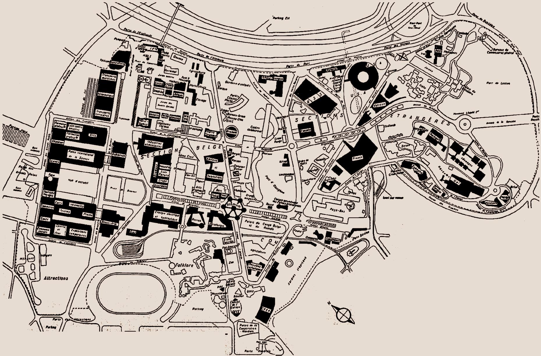 Expo 58: plan, Atomium and pavilions.